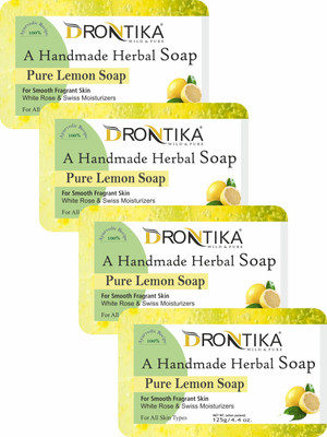 drontika Handmade Lemon Soap with Vitamin C| Detoxes & Nourishes(4 x 125 g)