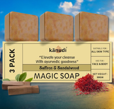 KaNuDi Magic Soap with Saffron and Sandalwood for Detan and Glowing Brightening Skin(3 x 100 g)
