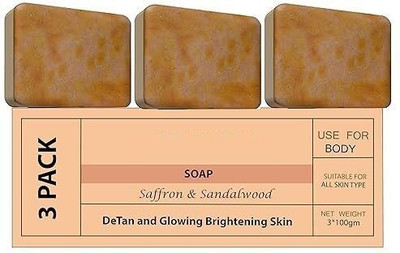 VIVAGLO Magic Soap 3 PCS Sandal Wood And Saffron for DeTan and Glowing Brightening Skin(3 x 33.33 g)