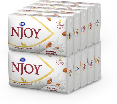 RAJ NJOY Rich Milk & Almond Bathing Soap For All Skin Types 1kg Pack of 10pcs(10 x 100 g)
