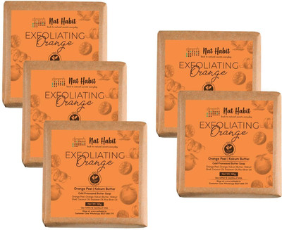Nat Habit Exfoliating Orange Soap - Tan Removal, Cleansing & Anti-Aging Formula(5 x 125 g)