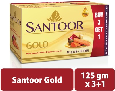 Santoor by Wipro Gold Bathing Bar Soap with Kashmiri Saffron, Sandal & Sakura Extracts(3 x 125 g)