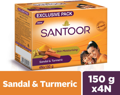 Santoor Skin Moisturizing Sandal & Turmeric Bathing Bar Soap For Soft & Youthful Skin(4 x 150 g)