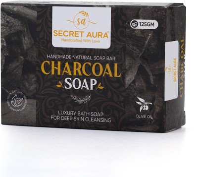 SECRET AURA Handmade Natural Soap Bar Charcoal Soap For Deep Skin Cleansing(125 g)