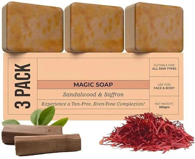 DRUPAL Magic Soap Sandal Wood And Saffron for DeTan and Glowing Brightening Skin(3 x 100 g)