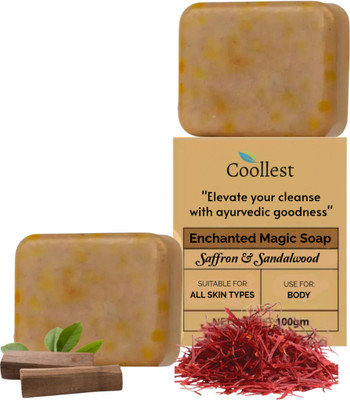 coollest Magic Soap Sandal Wood And Saffron for DeTan and Glowing Brightening Skin soap(2 x 100 g)