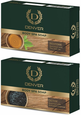 DENVER Body Spa Soap DETOX And RESTORE Enriched With Activated Charcoal & Tea Tree Oil (2 x 125 g)