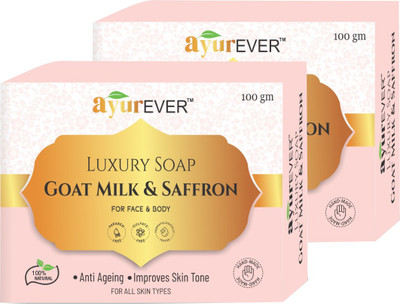 AyurEver Goat milk and saffron Luxury Soap for Face and body(2 x 100 g)
