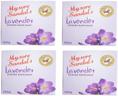 MYSORE SANDAL Lavender Luxury Bath Soaps 150gm Pack of 4 (4 x 150 g)(4 x 150 g)