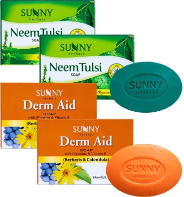 Sunny Herbals Derm Aid Soap-(75gmx2 pcs) and Neem Tulsi Soap-(75gmx2 pcs)(4 x 75 g)