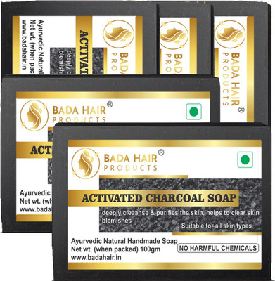 BadaHair Pure Natural & Herbal Handmade Activated Charcoal Soap Combo Kit (5x 100 g)(5 x 20 g)