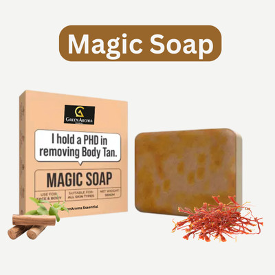 GreenAroma Essential ghar magic soap Sandalwood & Saffron Soaps For De tan removal Bath (2 x 100 g)(2 x 100 g)