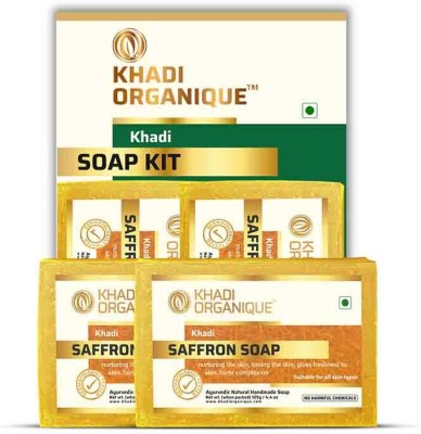 khadi ORGANIQUE Pure Natural & Handmade Saffron Soap Combo Kit(4 x 125 g)