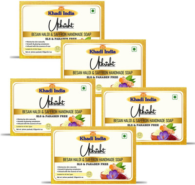 Utkrisht Khadi Pure Besan Haldi & Saffron Bathing Soap - Anti-Aging(5 x 125 g)