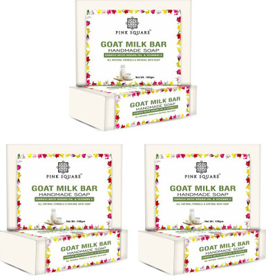 Pink Square Handmade Goat Milk Bathing Bar Soap for Skin Whitening Pack of 3 of 100gms(3 x 100 g)