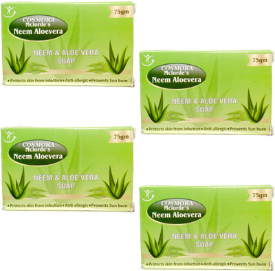 COSMORA MCLORDES NEEM & ALOEVERA SOAP FOR PURIFYING & RENEWAL FRESH SKIN PACK OF - 4(4 x 75 g)