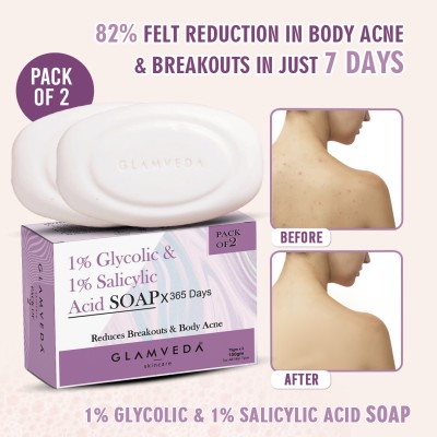 GLAMVEDA Anti Acne Glycolic & Salicylic acid soap|Reduces dark spot and Acne scars(2 x 75 g)