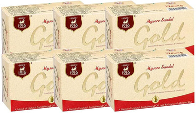 MYSORE SANDAL Essential Oil Gold Soap with Natural Moisturizer and Conditioners(6 x 125 g)