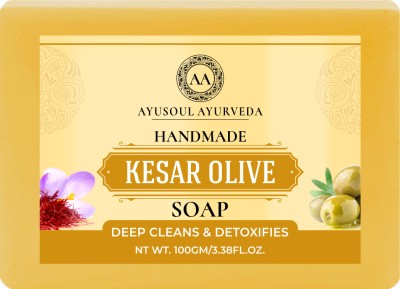 Ayusoul Ayurveda Khadi Herbal Natural Kesar Olive Bath Soap for Skin Brightening(100 g)