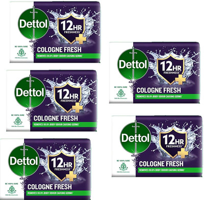 Dettol Cologne Fresh Bathing Soap Bar Freshness & Cool 12hr Pack of - 100gm x 5(5 x 100 g)