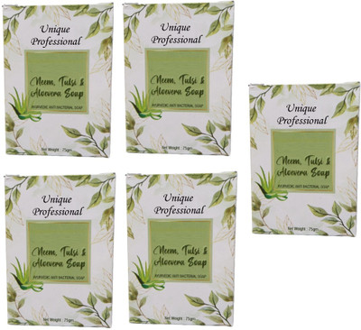 UNIQUE PROFESSIONAL NEEM TULSI & ALOEVERA SOAP AYURVEDIC ANTI BECTRIAL SOAP 75 GR PACK OF 5(5 x 75 g)