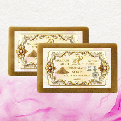 Pihaaru Pack of 2 Handmade Multani Mitti Bath Soap – Pure & Cruelty-Free(200g)\(2 x 100 g)