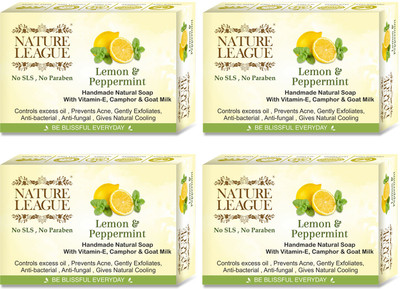 Nature League LEMON AND PEPPERMINT Handcrafted Natural Soap(4 x 100 g)