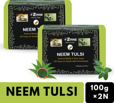 ZOOMZ Neem Tulsi Handmade Herbal Soap Combo of 2 - Chemical-Free & Anti-Acne Free(2 x 100 g)