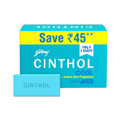 CINTHOL Cool Soaps For Bath, Grade 1 Soap(4 x 150 g)