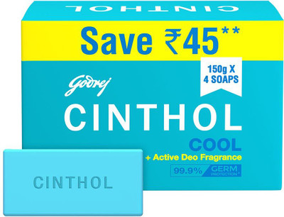 CINTHOL Cool Soaps For Bath, Grade 1 Soap(4 x 150 g)