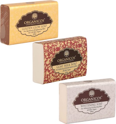 ORGANICOS Golden Glow Soap, Goat Milk Soap, Whitening Soap, Combo of 3 Natural Bath Soaps(3 x 100 g)