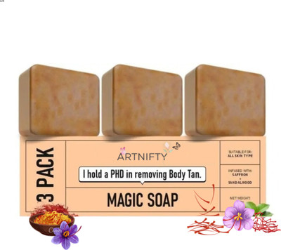 ARTNIFTY Magic Soap Sandalwood & Saffron Magic Bath Soap / Paraben Free, Handmade A29(3 x 100 g)