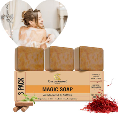 GreenAroma Essential Saffron Magic Soaps for men & women(3 x 100 g)