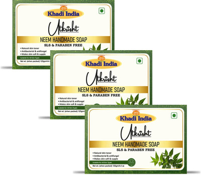 Utkrisht Khadi Pure Handmade Bathing Neem Soap - Deep Cleansing & Nourishing(3 x 125 g)
