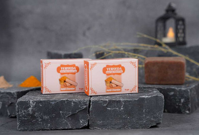 YERVEDA Homemade Haldi Chandan Soap | Natural Turmeric & Sandalwood | Ayurvedic Glow(2 x 75 g)