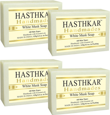 HASTHKAR Handmades Glycerine White Musk Soap-125gm pack f 4(4 x 125 g)