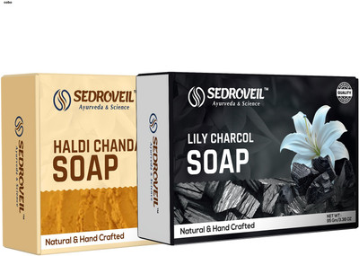 SEDROVEIL Lily Charcoal & Haldi Chandan Soap Combo | Natural Handcrafted Ayurvedic Soaps(2 x 95 g)