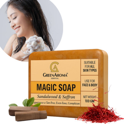 GreenAroma Essential Magic Soaps Glowing & Refreshing Sandalwood & saffron soap for fairness, Glowing(100 g)