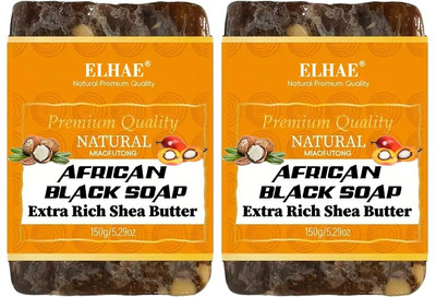ELHAE African Black Soap Bars with Extra Rich Shea Butter Face & Body(2 x 150 g)