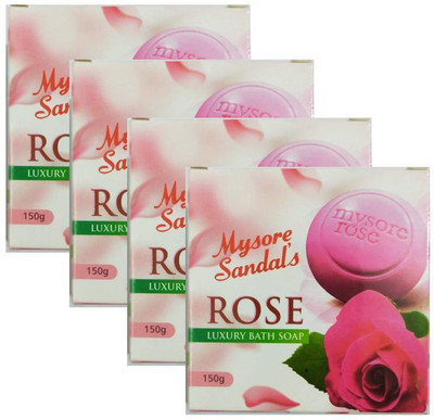 MYSORE SANDAL Rose Luxury Bath Soaps 150gm Pack of 4(4 x 150 g)