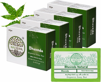 bhuveda natural soap bar neem alovera soap(4 x 100 g)