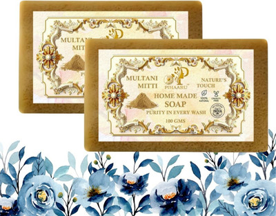 Pihaaru Pack of 2 Multani Mitti Soap for Face & Body – Ayurvedic Glow Bar(200g)/(2 x 100 g)
