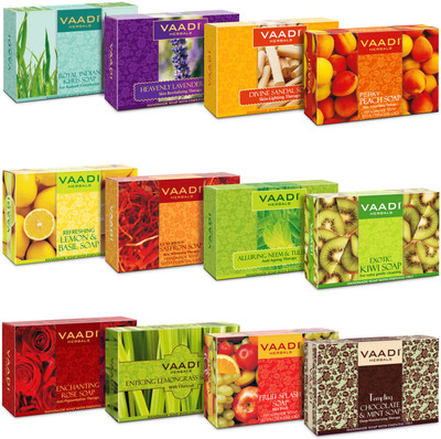 vaadi Herbals Assorted Pack of 12 Luxurious Handmade Herbal Soaps (75 gms x 12)(12 x 75 g)
