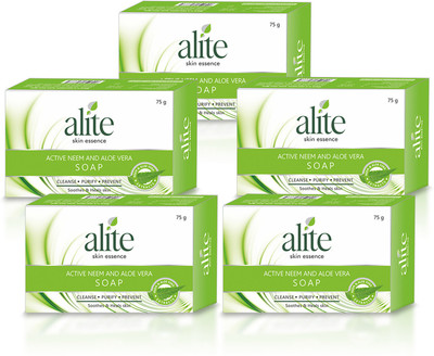 alite Ayurvedic Bath Soap with Neem & Aloe Vera Herbal & Natural(5 x 75 g)