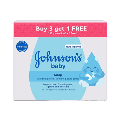 JOHNSON'S baby soap with milk protein,turmeric & shea butter(4 x 150 g)
