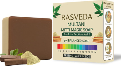 Rasveda Multani Mitti Magic Soap | Natural Tan Removal Bar with Free pH test kit(100 g)