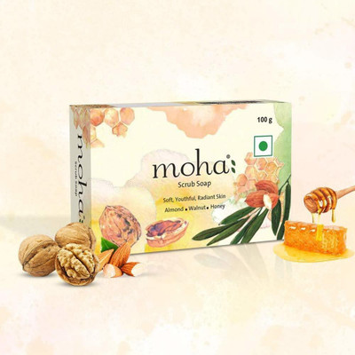 Moha Scrub Soap With Walnut, Almond Oil & Honey For Soft & Glowing Skin (Pack of 6)(6 x 100 g)