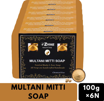 ZOOMZ Multani Mitti Handmade Soap Combo of 6 - Natural Body & Face Soap(6 x 100 g)