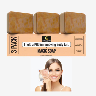 GreenAroma Essential Magic Soap Sandal Wood And Saffron for DeTan and Glowing Brightening Skin 3x100g(3 x 100 g)