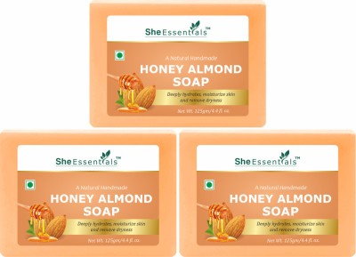 She Essentials Natural Honey & Almond Handmade Soap Reduce Tann & Pigmentation(Pack of 3)375gm(3 x 125 g)